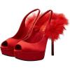 imageFSJ Women Peep Toe Pumps Feather Platform Stiletto Heels Fluffy Fur Slingback Sandals Glamorous Party Wedding Prom Shoes Size 416 USRed