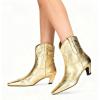 image:imageFSJ Women Square Toe Comfort Kitten Low Heel Ankle Boot Pull On Bootie Winter Cowgirl Cowboy Sexy Dressy Shoes Size 416 USGold