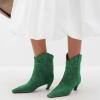 image:imageFSJ Women Square Toe Comfort Kitten Low Heel Ankle Boot Pull On Bootie Winter Cowgirl Cowboy Sexy Dressy Shoes Size 416 USGreen Suede