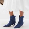 image:imageFSJ Women Square Toe Comfort Kitten Low Heel Ankle Boot Pull On Bootie Winter Cowgirl Cowboy Sexy Dressy Shoes Size 416 USNavy Blue Suede