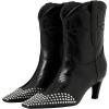 image:imageFSJ Women Square Toe Comfort Kitten Low Heel Ankle Boot Pull On Bootie Winter Cowgirl Cowboy Sexy Dressy Shoes Size 416 USBlack Rhinestones