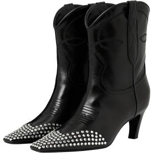 image:imageFSJ Women Square Toe Comfort Kitten Low Heel Ankle Boot Pull On Bootie Winter Cowgirl Cowboy Sexy Dressy Shoes Size 416 USBlack Rhinestones