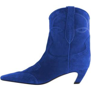 image:imageFSJ Women Square Toe Comfort Kitten Low Heel Ankle Boot Pull On Bootie Winter Cowgirl Cowboy Sexy Dressy Shoes Size 416 USBlue Suede