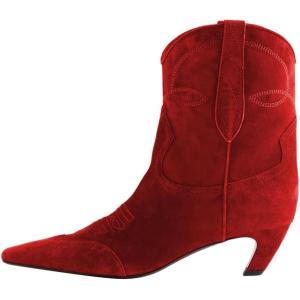 image:imageFSJ Women Square Toe Comfort Kitten Low Heel Ankle Boot Pull On Bootie Winter Cowgirl Cowboy Sexy Dressy Shoes Size 416 USRed Suede