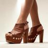 image:imageFSJ Women Studded Platform Heels Slingback Sandals Wooden Block Heel Ankle Strap Peep Toe Mules Comfortable Walking Shoes Size 416 USBrown