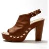 image:imageFSJ Women Studded Platform Heels Slingback Sandals Wooden Block Heel Ankle Strap Peep Toe Mules Comfortable Walking Shoes Size 416 USBrown