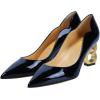 image:imageFSJ Women Classic Gold Metal Chain Pumps Pointed Toe Slip On Patent Leather Formal Block Heel Office Ladies Business Shoes Size 416 USNavy Blue