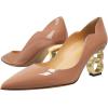 image:imageFSJ Women Classic Gold Metal Chain Pumps Pointed Toe Slip On Patent Leather Formal Block Heel Office Ladies Business Shoes Size 416 USNude
