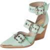image:imageFSJ Womens Pointed Toe Strappy Wedge Heel SandalsLight Green