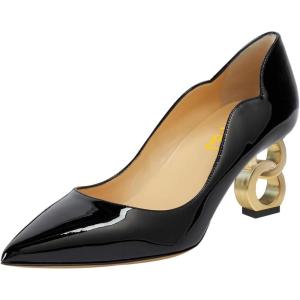 image:imageFSJ Women Classic Gold Metal Chain Pumps Pointed Toe Slip On Patent Leather Formal Block Heel Office Ladies Business Shoes Size 416 USBlack