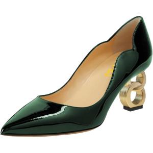 image:imageFSJ Women Classic Gold Metal Chain Pumps Pointed Toe Slip On Patent Leather Formal Block Heel Office Ladies Business Shoes Size 416 USGreen
