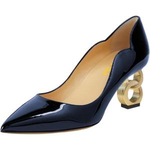 image:imageFSJ Women Classic Gold Metal Chain Pumps Pointed Toe Slip On Patent Leather Formal Block Heel Office Ladies Business Shoes Size 416 USNavy Blue