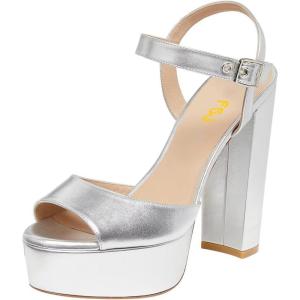 image:imageFSJ Women Classic Platform Chunky Block High Heel Sandals Ankle Strap Open Toe Comfortable Thick Heel Wedding Party Brunch Evening Dressy Shoes Size 416 USSilver