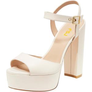 image:imageFSJ Women Classic Platform Chunky Block High Heel Sandals Ankle Strap Open Toe Comfortable Thick Heel Wedding Party Brunch Evening Dressy Shoes Size 416 USIvory White