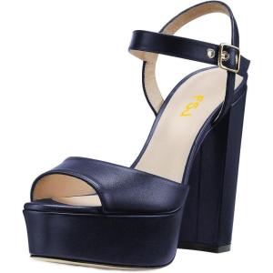 image:imageFSJ Women Classic Platform Chunky Block High Heel Sandals Ankle Strap Open Toe Comfortable Thick Heel Wedding Party Brunch Evening Dressy Shoes Size 416 USBlue
