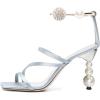 image:imageFSJ Women Bridal Square Open Toe Strappy Sandals Pearls High Heel Metal Ring Ankle Strap Rhinestones Sexy Wedding Party Prom Dress Shoes Size 416 USBaby Blue