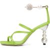 image:imageFSJ Women Bridal Square Open Toe Strappy Sandals Pearls High Heel Metal Ring Ankle Strap Rhinestones Sexy Wedding Party Prom Dress Shoes Size 416 USGreen
