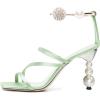 image:imageFSJ Women Bridal Square Open Toe Strappy Sandals Pearls High Heel Metal Ring Ankle Strap Rhinestones Sexy Wedding Party Prom Dress Shoes Size 416 USGrass Green