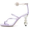 image:imageFSJ Women Bridal Square Open Toe Strappy Sandals Pearls High Heel Metal Ring Ankle Strap Rhinestones Sexy Wedding Party Prom Dress Shoes Size 416 USLavender