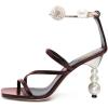 image:imageFSJ Women Bridal Square Open Toe Strappy Sandals Pearls High Heel Metal Ring Ankle Strap Rhinestones Sexy Wedding Party Prom Dress Shoes Size 416 USMaroon