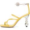 image:imageFSJ Women Bridal Square Open Toe Strappy Sandals Pearls High Heel Metal Ring Ankle Strap Rhinestones Sexy Wedding Party Prom Dress Shoes Size 416 USYellow