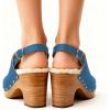 image:imageFSJ Women Closed Round Toe Clogs Fur Lining Rivets Wooden Chunky Mid Heel Slingback Mules with Studs Comfortable Shoes Size 416 USDeepskyblue