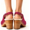 image:imageFSJ Women Closed Round Toe Clogs Fur Lining Rivets Wooden Chunky Mid Heel Slingback Mules with Studs Comfortable Shoes Size 416 USFuchsia