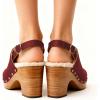 image:imageFSJ Women Closed Round Toe Clogs Fur Lining Rivets Wooden Chunky Mid Heel Slingback Mules with Studs Comfortable Shoes Size 416 USRed
