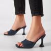 image:imageFSJ Women Fashion Square Open Toe High Heel Mules Slip On Summer Dress Slide Sandal Shoes Size 415 USNavy