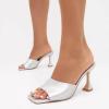image:imageFSJ Women Fashion Square Open Toe High Heel Mules Slip On Summer Dress Slide Sandal Shoes Size 415 USSilver