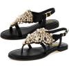 image:imageFSJ Women Pearl Flat Sandals TStrap Bride Wedding Dress Flip Flops with Clip Toe Comfortable Adjustable Ankle Strap Shoes Size 416 USBlack