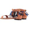 image:imageFSJ Women Retro Tassel Flat Sandals Bohemian Featherlike Leather Fringe Ankle Strap Open Toe Buckle Casual Summer Dress Shoes Size 416 USOrange Brown
