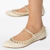 image:imageFSJ Women Studded Rivet Mary Jane Flat Pointed Toe Slender Buckled Strap Comfort Ballet Flats Office Casual Weekend Shoes Size 415 USBeige