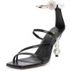 image:imageFSJ Women Bridal Square Open Toe Strappy Sandals Pearls High Heel Metal Ring Ankle Strap Rhinestones Sexy Wedding Party Prom Dress Shoes Size 416 USBlack