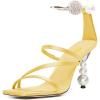 image:imageFSJ Women Bridal Square Open Toe Strappy Sandals Pearls High Heel Metal Ring Ankle Strap Rhinestones Sexy Wedding Party Prom Dress Shoes Size 416 USYellow