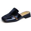 image:imageFSJ Women Closed Square Toe Block Low Heel Slide Sandals Slip On Woven Cage Backless Mules Casual Outdoor Shoes Size 415 USNavy Blue