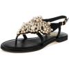 image:imageFSJ Women Pearl Flat Sandals TStrap Bride Wedding Dress Flip Flops with Clip Toe Comfortable Adjustable Ankle Strap Shoes Size 416 USBlack