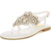 image:imageFSJ Women Pearl Flat Sandals TStrap Bride Wedding Dress Flip Flops with Clip Toe Comfortable Adjustable Ankle Strap Shoes Size 416 USWhite