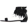 image:imageFSJ Women Retro Tassel Flat Sandals Bohemian Featherlike Leather Fringe Ankle Strap Open Toe Buckle Casual Summer Dress Shoes Size 416 USBlack