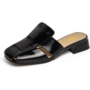 image:imageFSJ Women Closed Square Toe Block Low Heel Slide Sandals Slip On Woven Cage Backless Mules Casual Outdoor Shoes Size 415 USBlack