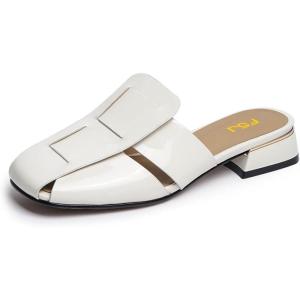 image:imageFSJ Women Closed Square Toe Block Low Heel Slide Sandals Slip On Woven Cage Backless Mules Casual Outdoor Shoes Size 415 USWhite