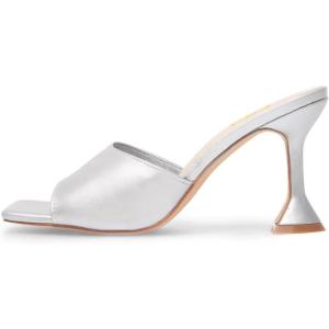 image:imageFSJ Women Fashion Square Open Toe High Heel Mules Slip On Summer Dress Slide Sandal Shoes Size 415 USSilver