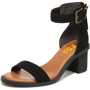 image:imageFSJ Women Retro Open Toe Block Low Heel Sandals Ankle Strap Back Zipper Ladies Casual Summer Walking Shoes Size 415 USBlack