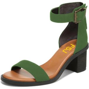 image:imageFSJ Women Retro Open Toe Block Low Heel Sandals Ankle Strap Back Zipper Ladies Casual Summer Walking Shoes Size 415 USGreen