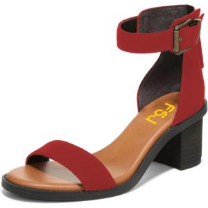 image:imageFSJ Women Retro Open Toe Block Low Heel Sandals Ankle Strap Back Zipper Ladies Casual Summer Walking Shoes Size 415 USRed