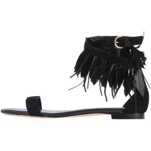 image:imageFSJ Women Retro Tassel Flat Sandals Bohemian Featherlike Leather Fringe Ankle Strap Open Toe Buckle Casual Summer Dress Shoes Size 416 USBlack
