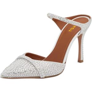 image:imageFSJ Women Sexy Stiletto High Heels Mule Rhinestones Strappy Slide Pumps Slip On Pointed Closed Toe Backless Sandals Wedding Party Dress Shoes Size 416 USCrystal