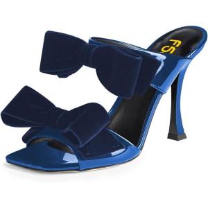 image:imageFSJ Women Sexy Two Bows Open Toe Mules Stiletto High Heel Slip On Party Evening Slides Shoes Size 415 USBlue