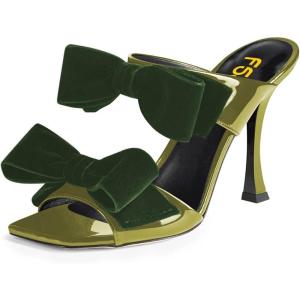image:imageFSJ Women Sexy Two Bows Open Toe Mules Stiletto High Heel Slip On Party Evening Slides Shoes Size 415 USOlive