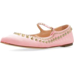 image:imageFSJ Women Studded Rivet Mary Jane Flat Pointed Toe Slender Buckled Strap Comfort Ballet Flats Office Casual Weekend Shoes Size 415 USPink